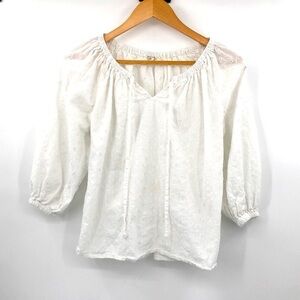 Joie Eyelet Textured Peasant Style Top Drawstrings at  Collar Size S 100% Cotton